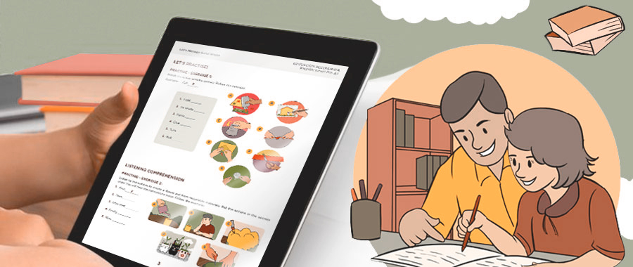 father-helping-daughter-study-remotely-on-tablet-with-aprendo-en-casa-program